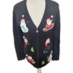 VTG Bechamel Black Christmas sweater cardigan Santa Claus embroidered full zip M Size M Photo 0