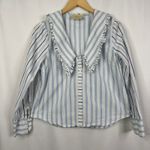 Maeve Anthropologie Striped Ruffle Collar Button Up Shirt Women Size 8 White Photo 2