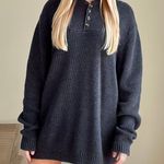 Eddie Bauer Vintage Waffle Knit Chunky Henley Crewneck Sweater in Charcoal Gray Photo 0