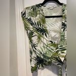 Midnight sky  Size M Tropical Palm Linen Blend Tie Front 3/4 Sleeve Crop Top Photo 5