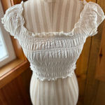 American Eagle  White Smocked Square Neck Crop Top Puff Sleeve S Photo 0