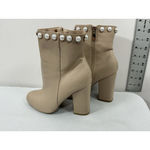 Bamboo Womans  Namaste Ankle Boots Size 7 Beige Side Zip Heel Pearl Accent Lined Photo 3