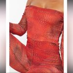 Pretty Little Thing Orange Croc Mesh Bardot Ruched Jumpsuit 2 Photo 1