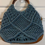 Anabaglish cotton woven macrame bag purse wood knit in blue no strap Photo 0
