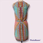 fab'rik  small sleeveless dress geometric print v neck tie front or back lined Photo 1