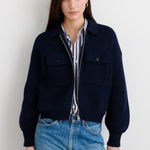 Alex Mill Wallace Sweater Jacket Navy Blue Cotton Zip Front Pocket Womens Small Photo 0