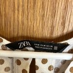 ZARA Linen White & Tan Polka Dot Crop Top with Tie in the Back Photo 3