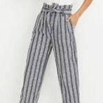 Madewell Paperbag Deep Indigo Striped Belted Linen Pants Photo 0