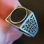 Vintage black obsidian gemstone S925 silver ring size 8 Photo 6