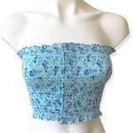 🔃Flower Print Blue Strapless Cropped Tube Top Photo 0