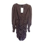 ZARA NWT Tiny Hearts Black w/Pink Hearts Mini Dress Puff Sleeves V-neck Ruched M Photo 3