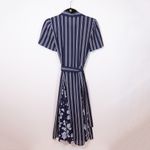 Michael Kors MICHAEL Blue White Stripe Floral Print Pattern Chiffon Shirt Dress Photo 3