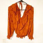 Anthropologie Size Small Rust Burnt Orange Ruffle Textured Floral Blouse Photo 5