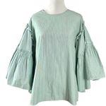 Anthropologie dRA Dramatic Bell Sleeve Striped Preppy Top in Green & White Small Photo 0