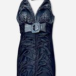 Joyce Leslie Vintage 90s Midnight Black halter mini body-con dress with attached belt XXS Photo 0