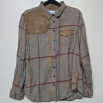 Tasha Polizzi Shooting Shirt Brown Plaid‎ Flannel Western Suede Pearl Snap Sz L Photo 0
