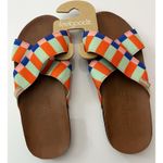 Feelgoodz • NWT Orange Green Blue Pink Striped Slide On Sandals Size 7 Photo 0