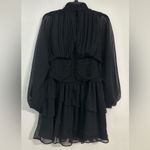 EXPRESS NWT Black Mock Neck Long Sleeve Pleated Waist Tiered Ruffle Mini Dress Photo 3