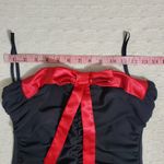 Moda International BK Strapless‎ Red Bow Ruched Front Ruffled Hem Dress Size 8 Photo 5