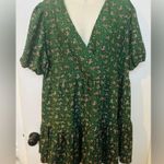 ASOS DESIGN CURVE Textured Mini Wrap Dress With Pep Hem Forest Floral Size 14 Green Photo 2