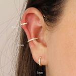 18G 7mm Gold Paved Cartilage Hoop Earring Photo 3