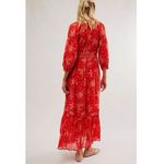 Free People  Golden Hour Maxi Dress Cherry Red XS Bohemian Spring Floral 70s Photo 10