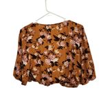American Eagle  Orange Floral Flare Sleeves Tie Front Crop Top Blouse Medium Photo 2