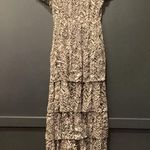 Ba&sh  Zelie Tiered Satin long Maxi Dress Animal Print Black White V neck 6 Photo 4