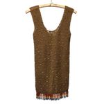 Vicky Moreinis Brown Knit Beaded Swimwear Cover up Dress Beaded Fringe Stretch Photo 5