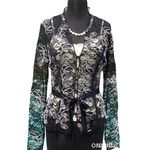 Cache Luxe Black Lace Sheer Illusion Lace Top Jacket White Trim New $228 NWT Photo 0