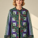 Handmade  Quilted Patchwork Barn Jacket Green Purple Floral Log Cabin Size XL/1X Photo 0