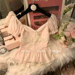 Japanese Kawaii Cottage Nude Lace Ruffle Bow Ribbon Blouse Shirt Top White Size XS Photo 3