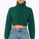 House Of Harlow 1960 Green Ribbed Turtleneck Cropped Sweater Small Holiday Party Photo 0