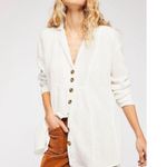 Free People  Large Bohemian All About The Feels Gauze Button Down Shirt Ivory Photo 1