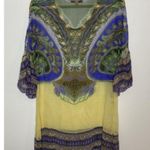 CAbi  Womens Silk Mini Pullover Tribal Boho Floral Bell Sleeve Dress Cover Up S Photo 1