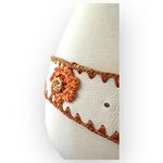 Vintage White Brown Genuine Leather Floral Whipstitch Belt Flowers Applique 90’s Photo 1