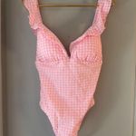 J.Crew Ruffle Strap One-Piece Swimsuit Pink Check Size 6 NWT Photo 1