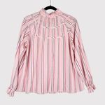 CLAUDIE PIERLOT Womens Top Pink Ruffle Pinstriped Long Sleeve Blouse 40 US Large Photo 0