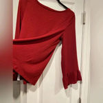 Loft NWT Red Ruffle Cuff Sheer Sleeve Scoop Neck Knit Pullover Top Blouse Size M Photo 1