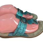 A.S. 98 Teal Blue Leather Embossed Silver Flip Flop Thong Sandals EU 38 US 7.5 Photo 5