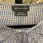 Van Heusen Preppy Gingham Popover Blouse Blue Pink Checkered Bow Neck XS Office Casual Photo 7