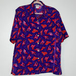 Bonworth Vintage Women’s Purple Red Hat Print Collar Button Front Blouse Size L Photo 0