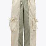 ZARA Colorblocked Parachute Pants Tan Army Green Tie Waist Photo 0