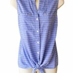 Anne Klein  Denim Blue & White Stripe Sleeveless Tie Front Blouse Top ~ Womens S Photo 1