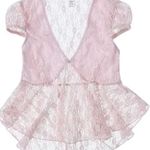 NWOT BABY PINK Lace see through Cap Sleeve Babydoll high low Top size L Size L Photo 4