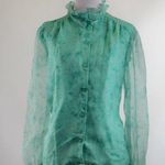 Vintage 70s Seafoam Chiffon Floral Print Blouse and Skirt 2 Piece Set Large Photo 3