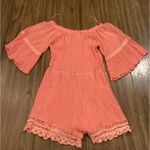 Flying Tomato pink Peach shorts romper bell sleeve crinkle lace trim boho Large Photo 1