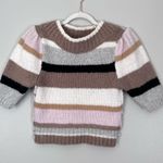 Free People Foxy Stripe Wool Blend Cropped Puff Sleeve Sweater Cream Brown XS Photo 1