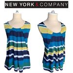 New York & Company Blue Green Yellow Striped Stretchy Sleeveless Knit Top Large Photo 1