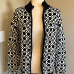 Talbots  Black White Geometric Fair Isle Zip Up Cardigan Sweater Women M Cotton Photo 0